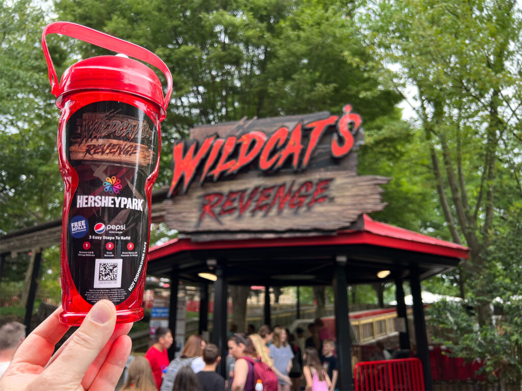 Branded promotional cup at an amusement park.